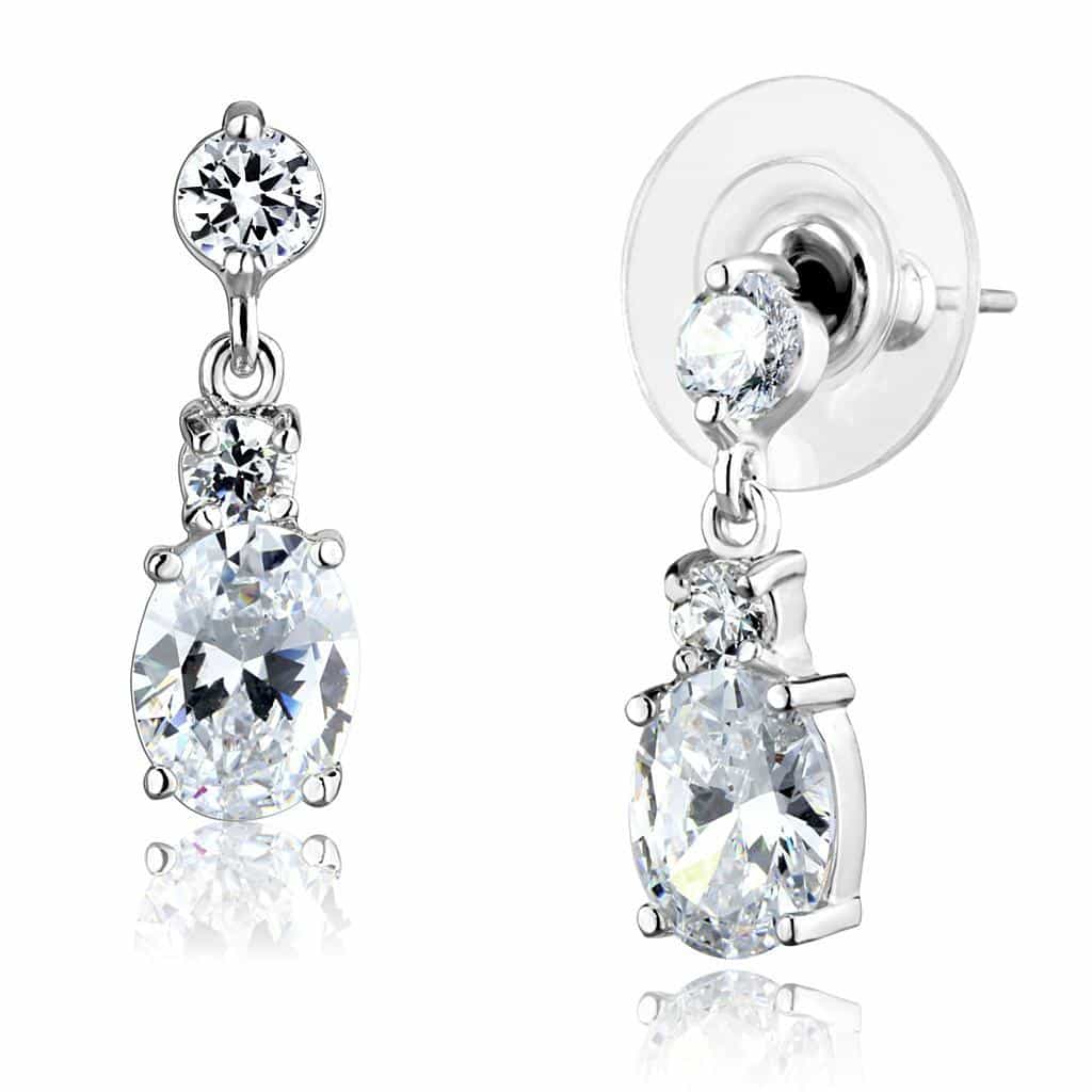 Brass CZ Round Oval Double Drop Earrings | The Stainless Jewelry view 1
