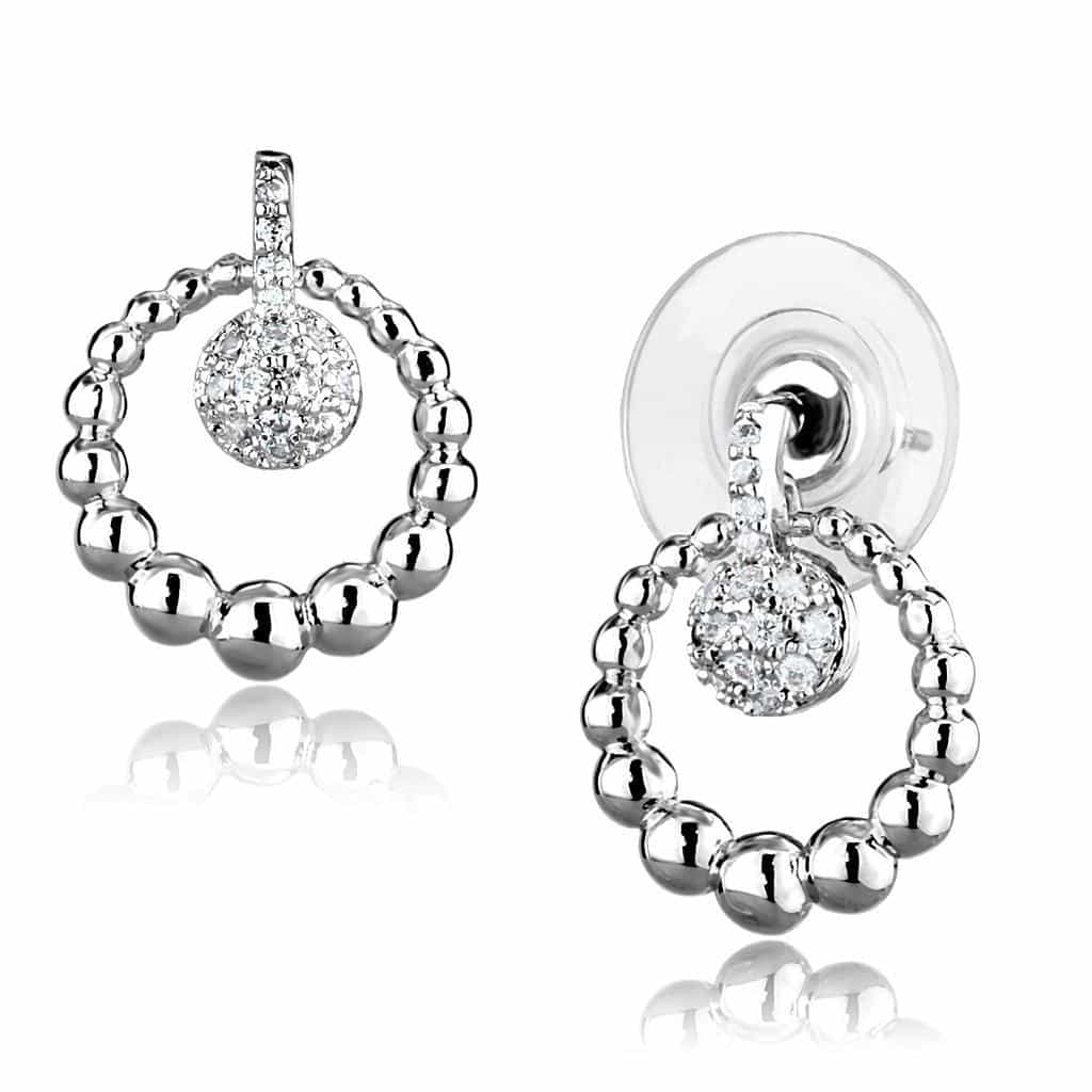 Brass CZ Beaded Circle Halo Pendant Drop Earrings view 1