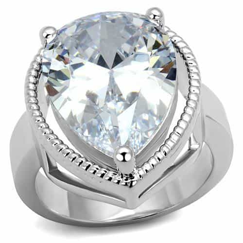 Brass CZ Pear Solitaire Halo Cocktail Ring view 5
