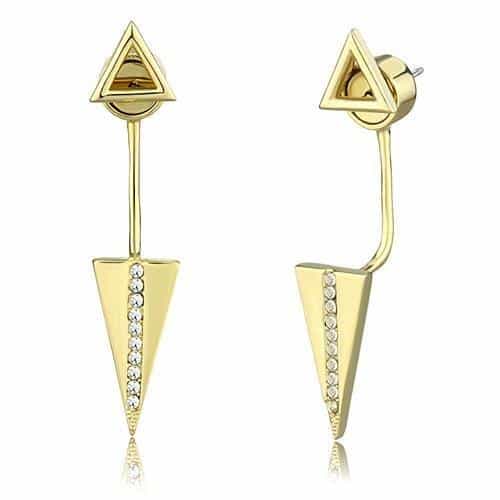 Brass Gold CZ Triangle Arrow Drop Earrings view 1