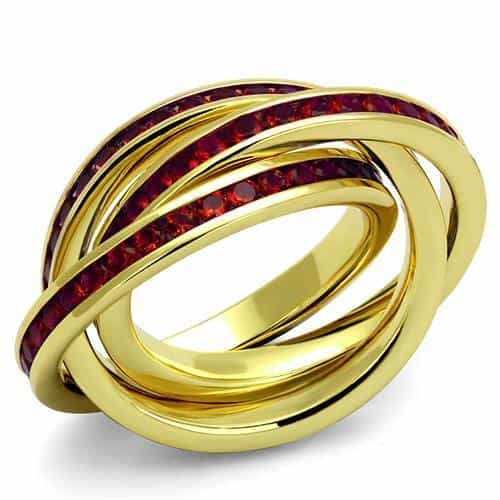 Brass Gold Ruby CZ Triple Rolling Ring | The Stainless Jewelry view 5