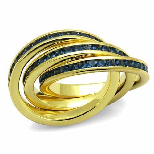 Brass Gold Blue Sapphire CZ Triple Rolling Ring view 5