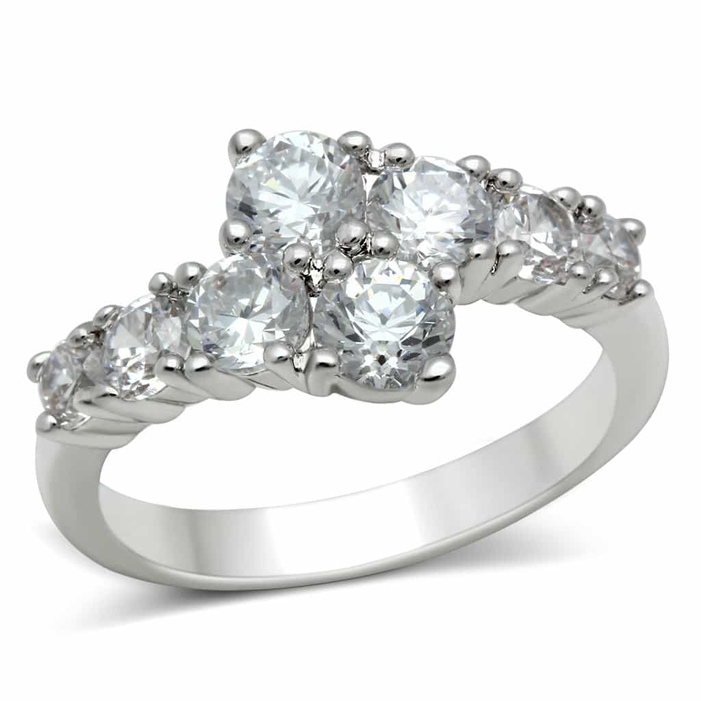 Brass CZ Five-Stone Graduated Beaded Band Ring view 1
