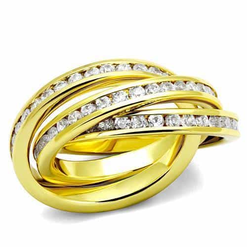 Brass Gold CZ Channel Triple Rolling Ring | The Stainless Jewelry view 1