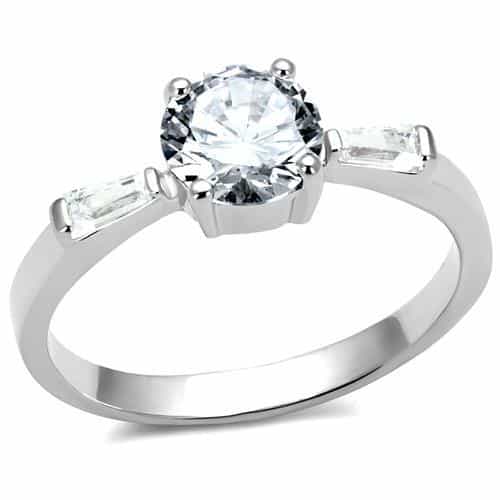 Brass CZ Round Solitaire Baguette Accent Ring view 1