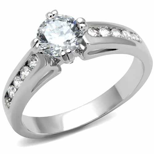 Brass CZ Round Solitaire Channel Band Ring 3W1340 view 1