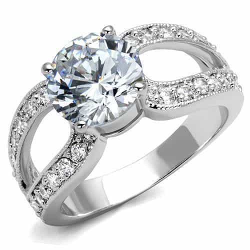 Brass CZ Round Solitaire Milgrain Pavé Ring view 1