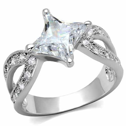 Brass CZ Princess Solitaire Pavé Split Shank Ring view 5