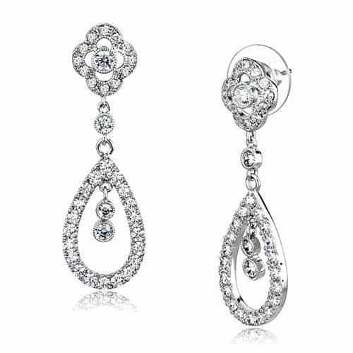 Brass CZ Paisley Teardrop Scroll Drop Earrings view 1