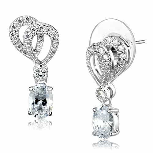 Brass CZ Paisley Scroll Oval Drop Earrings view 1