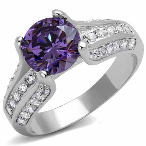 Brass Amethyst Round Solitaire Channel Pavé Ring view 1