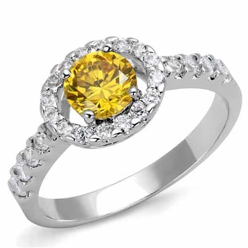Brass Yellow CZ Round Halo Pavé Ring | The Stainless Jewelry view 1