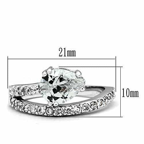 Brass CZ Pear Solitaire Pavé Band Ring 3W136 view 2