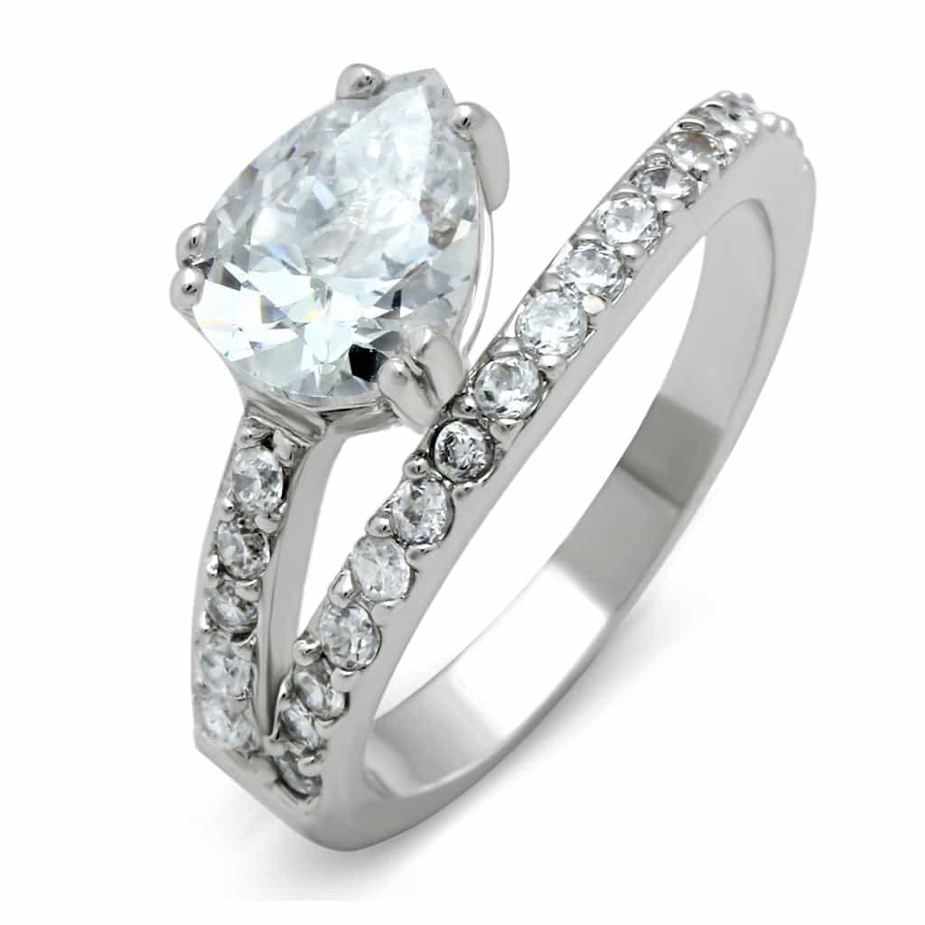 Brass CZ Pear Solitaire Pavé Band Ring 3W136 view 1