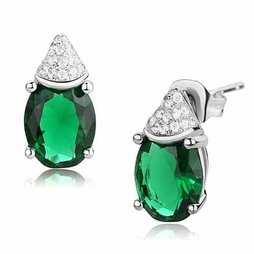 Sterling SilverEmerald Oval Pear CZ Cap Stud Earrings view 1