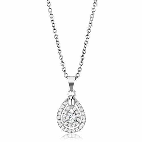 Sterling Silver Teardrop Pavé Pendant | The Stainless Jewelry view 1