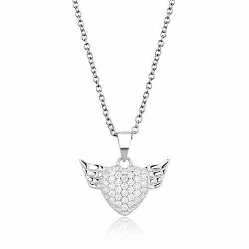 Sterling Silver CZ Winged Heart Pendant | The Stainless Jewelry view 1