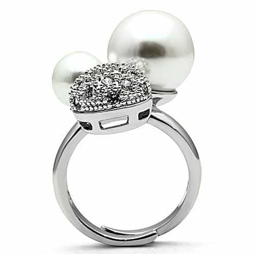 Brass Double Pearl CZ Pavé Ball Bypass Ring view 7
