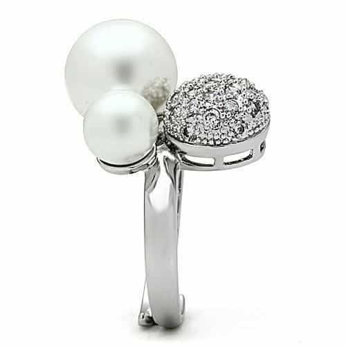 Brass Double Pearl CZ Pavé Ball Bypass Ring view 8
