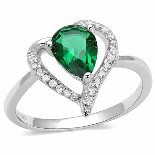 Sterling SilverEmerald Pear CZ Heart Open Ring view 1