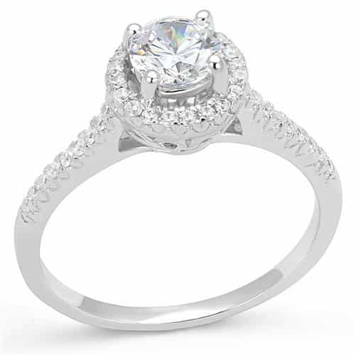 Sterling Silver CZ Round Halo Split Shank Pavé Ring view 1