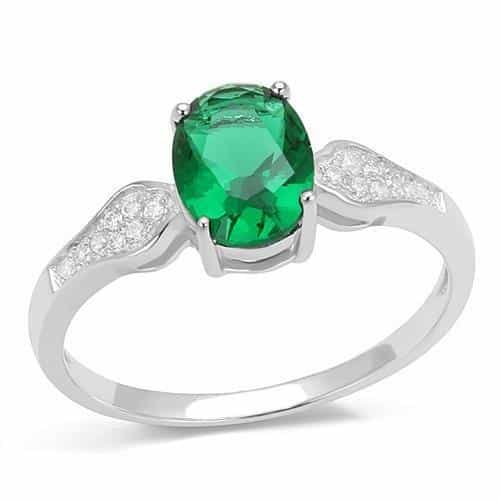 Sterling SilverEmerald Oval Solitaire Prong Ring view 5
