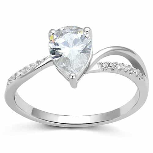 Sterling Silver CZ Pear Solitaire Pavé Band Ring view 5