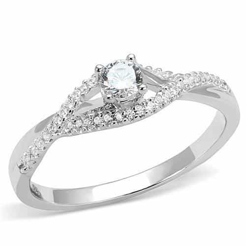 Sterling Silver CZ Round Solitaire Twisted Split Shank Ring view 5