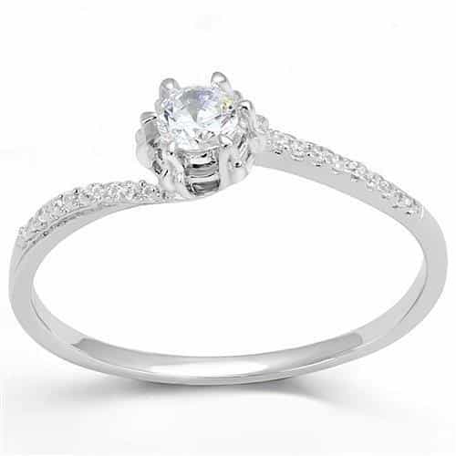 Sterling Silver CZ Round Solitaire Pavé Cathedral Ring view 1