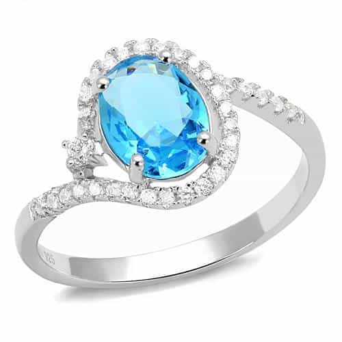 Sterling SilverBlue Topaz Oval Bypass Halo Ring view 5
