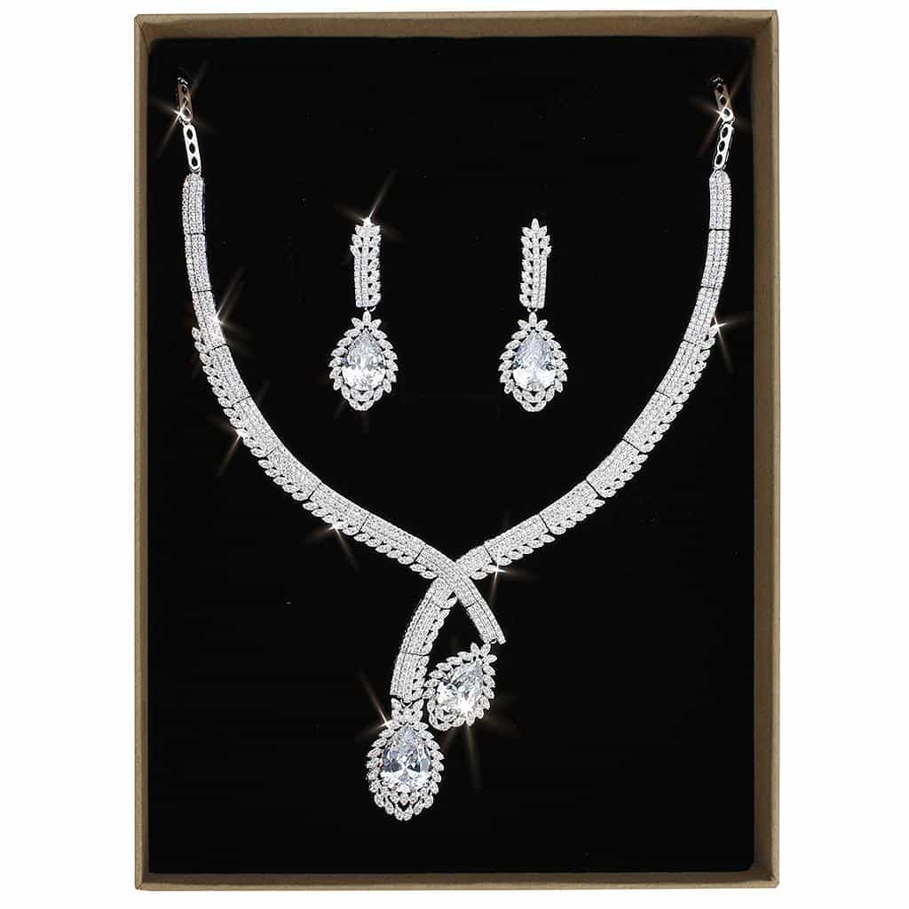 Brass CZ Pear Drop Pavé Y-Chain Set Ring | The Stainless Jewelry view 1