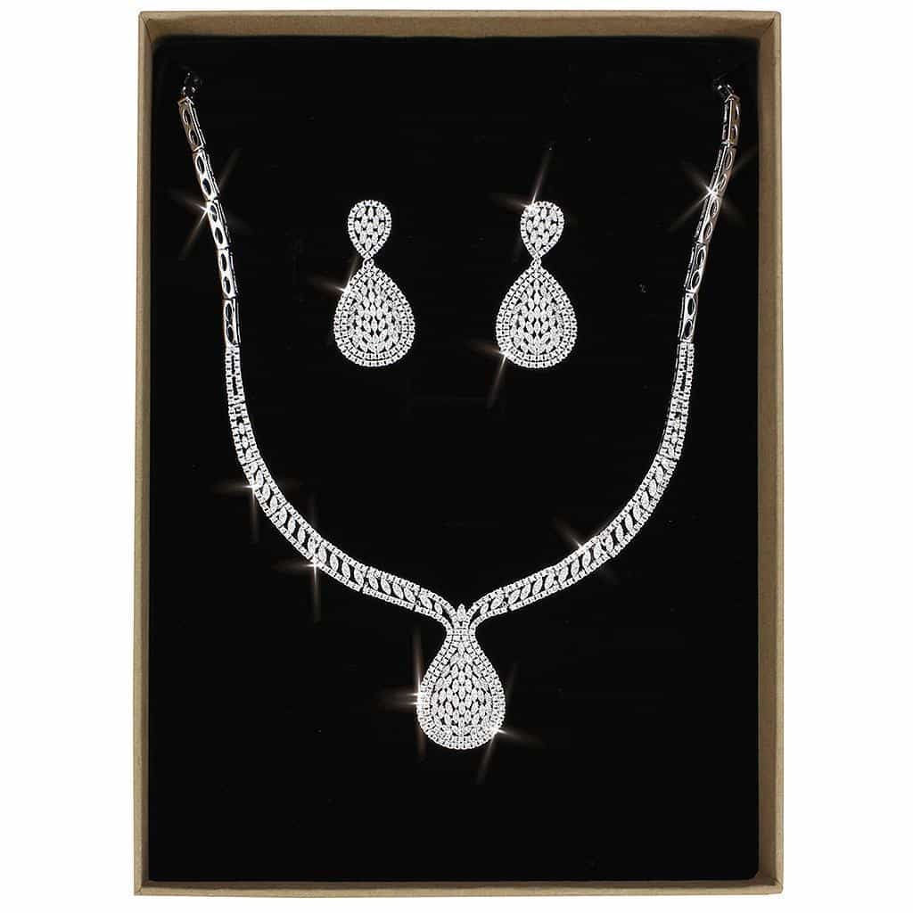 Brass CZ Pavé Teardrop Double Drop Set | The Stainless Jewelry view 1