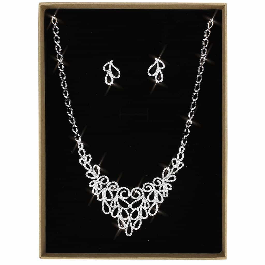 Brass CZ Open Scroll Filigree Bib Set | The Stainless Jewelry view 7