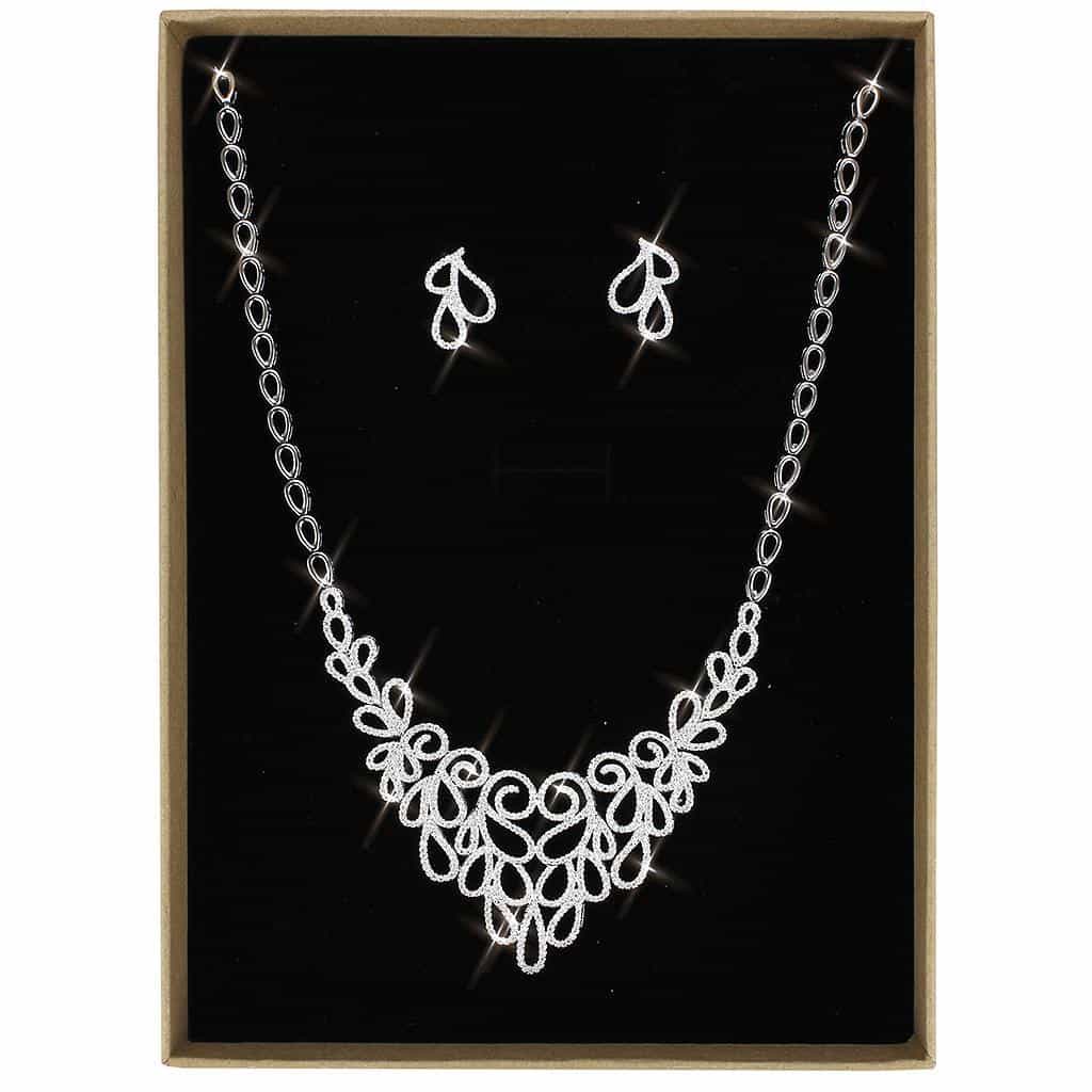 Brass CZ Open Scroll Filigree Bib Set | The Stainless Jewelry view 1