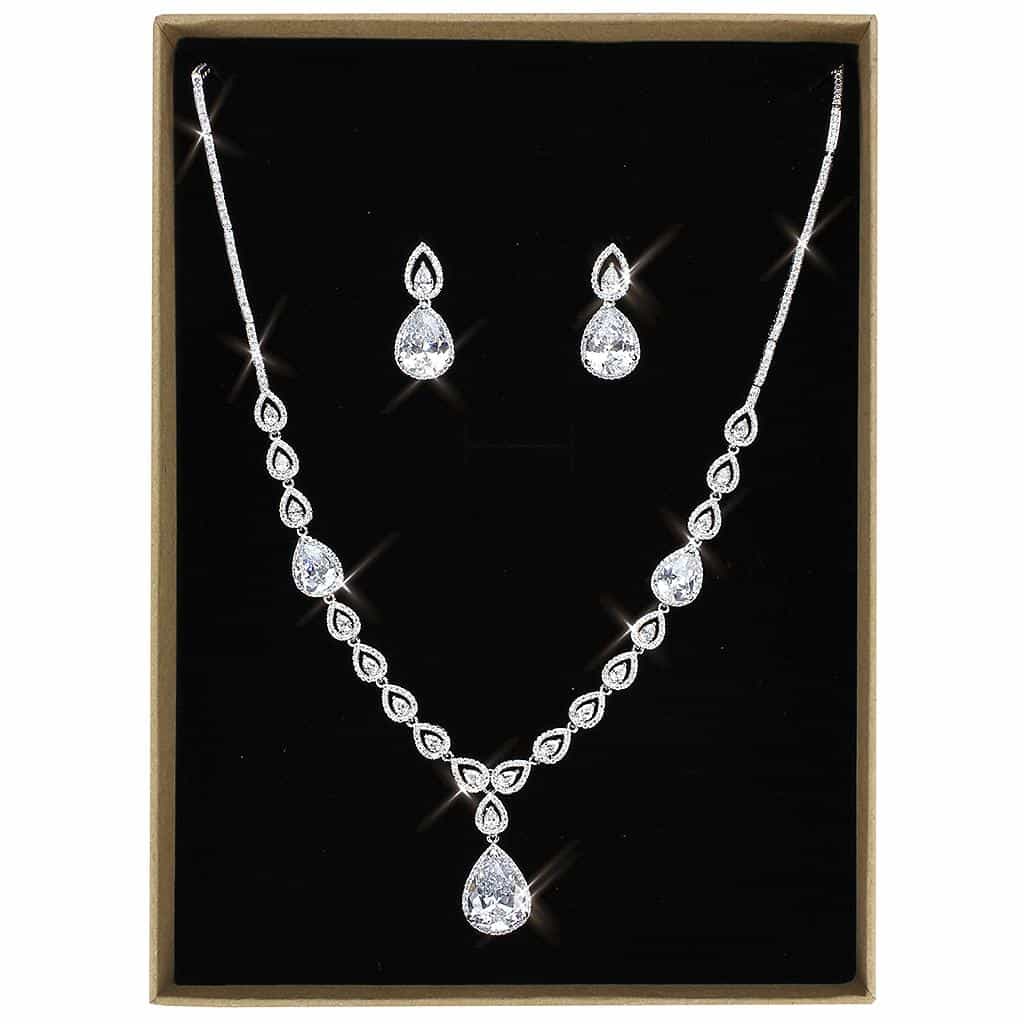 Brass CZ Marquise Leaf Pear Drop Set | The Stainless Jewelry view 7