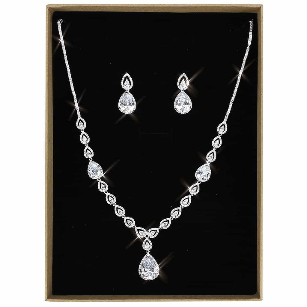Brass CZ Marquise Leaf Pear Drop Set | The Stainless Jewelry view 1