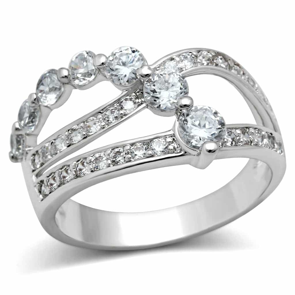 Brass CZ Three-Stone Split Band Ring | The Stainless Jewelry view 1
