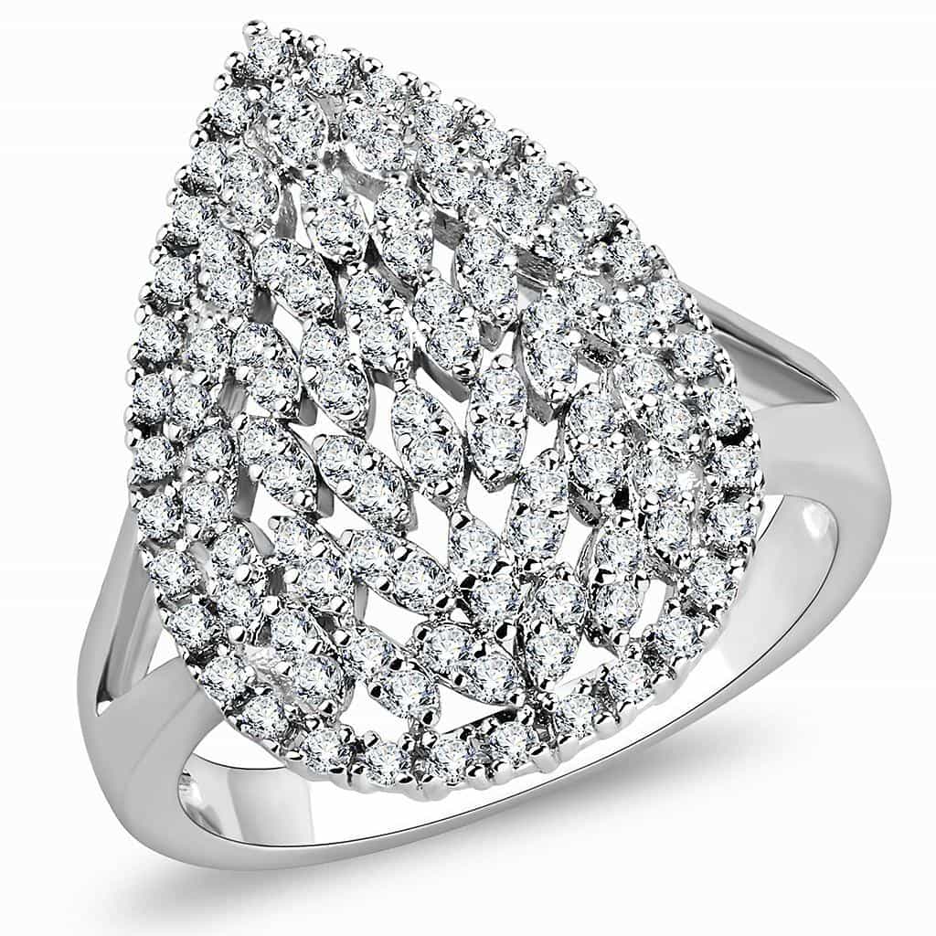 Brass CZ Marquise Cluster Wide Shield Ring view 1