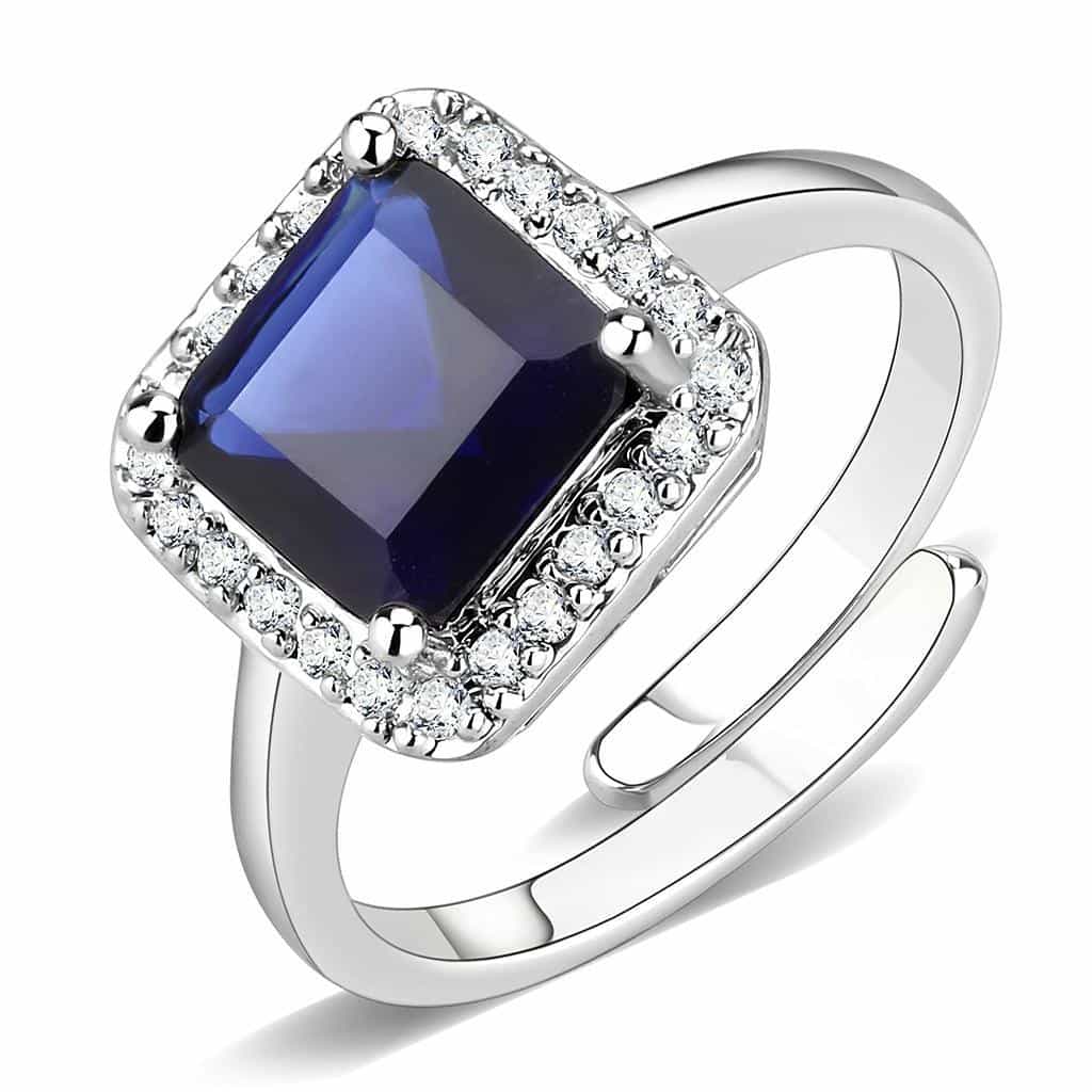 Brass Sapphire Emerald-Cut CZ Halo Ring | The Stainless Jewelry view 1