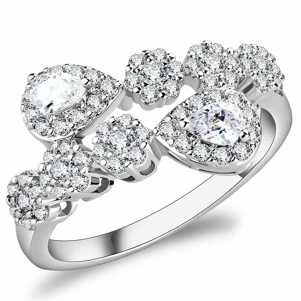 Brass CZ Three-Stone Round Halo Infinity Ring view 1