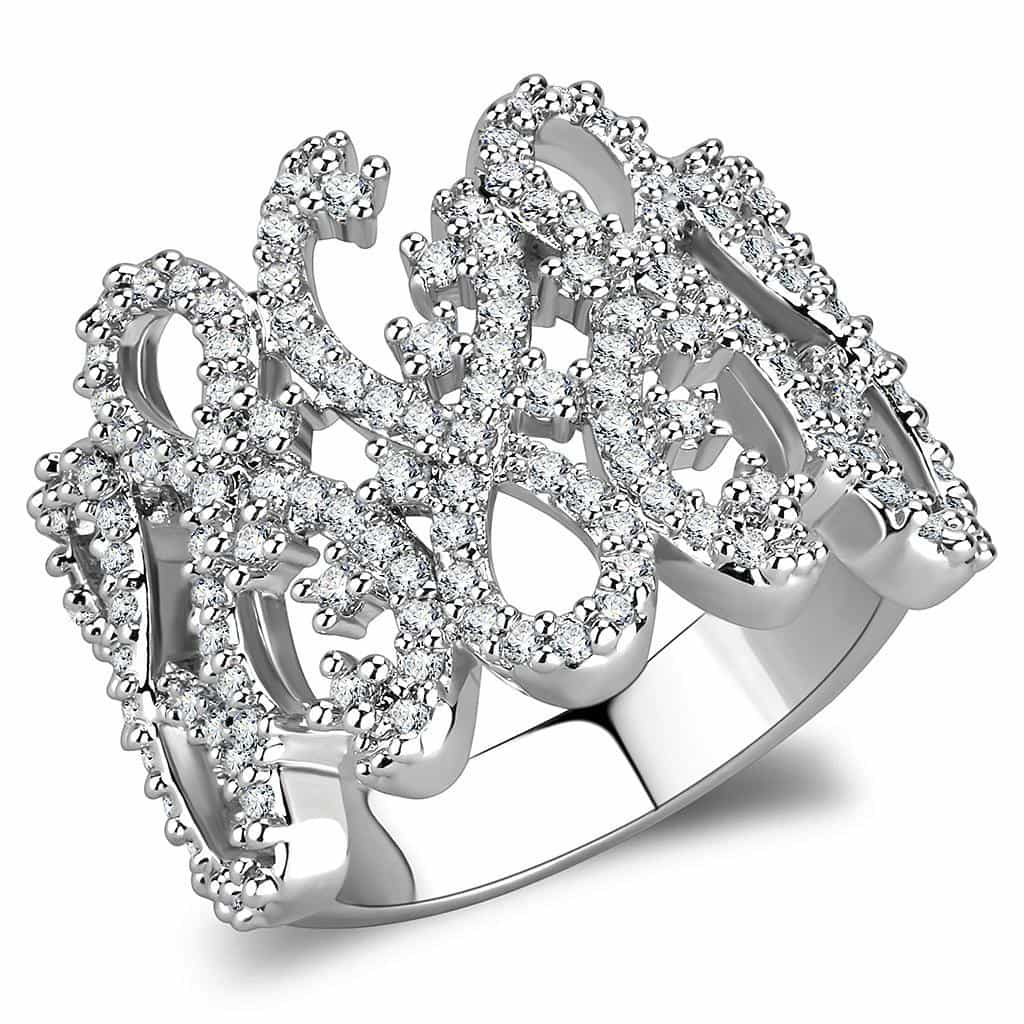 Brass CZ Pavé Open Scroll Wide Cocktail Ring view 1