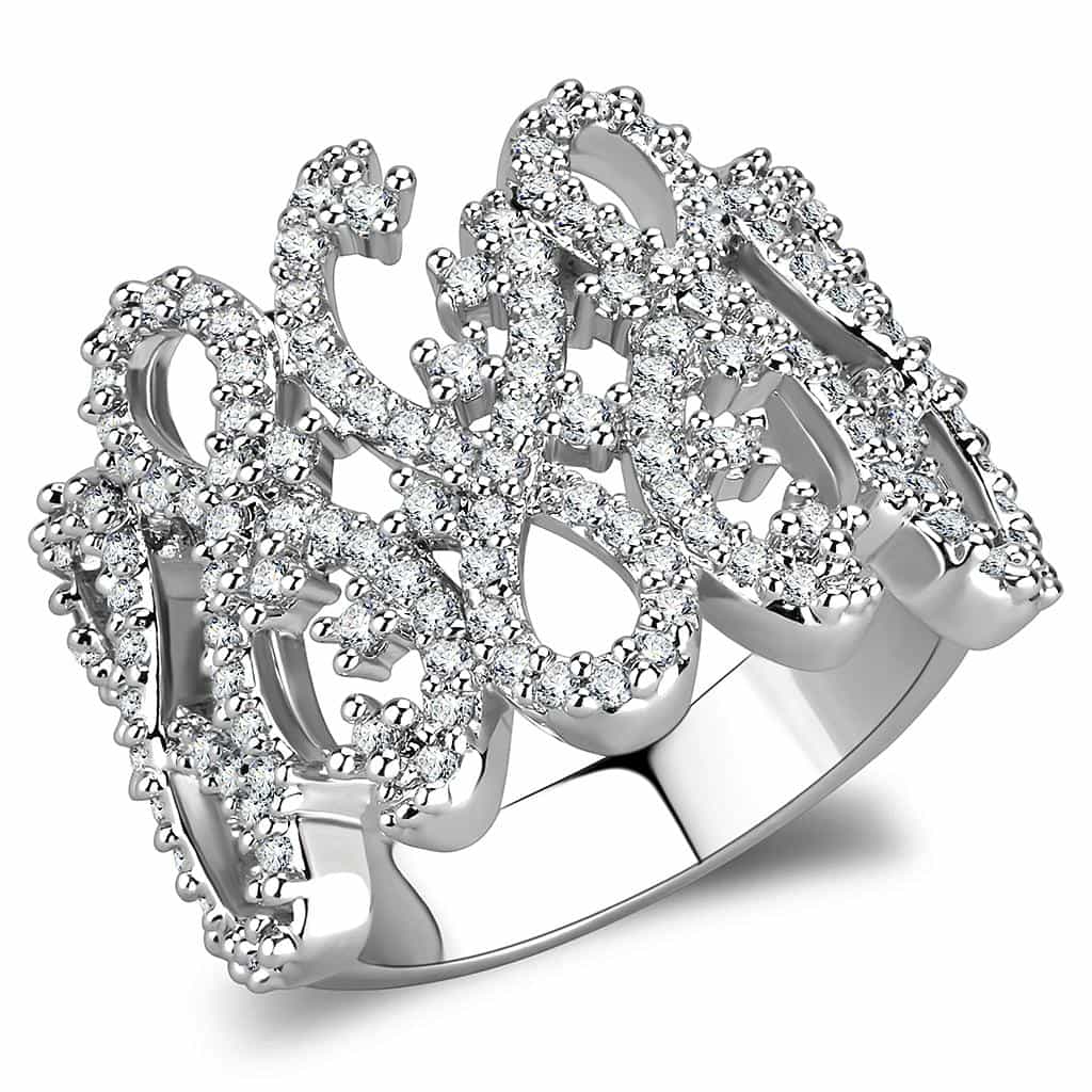 Brass CZ Pavé Open Scroll Wide Cocktail Ring view 6