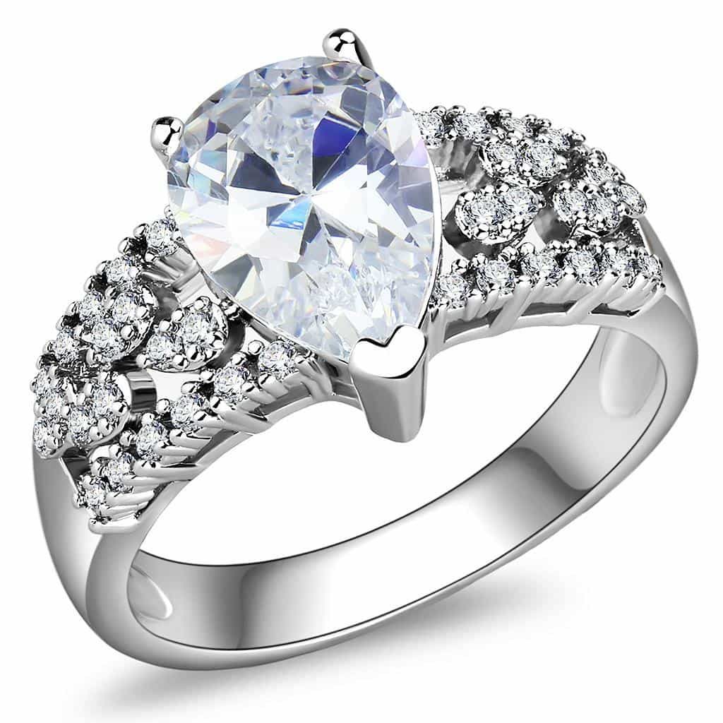 Brass CZ Oval Solitaire Wide Pavé Band Ring view 1