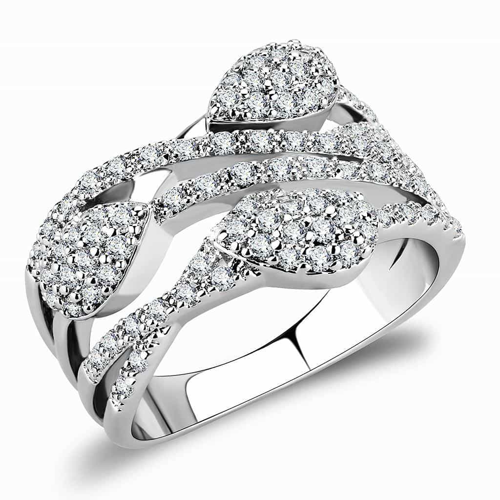 Brass CZ Marquise Pavé Twisted Crossover Wide Ring view 1