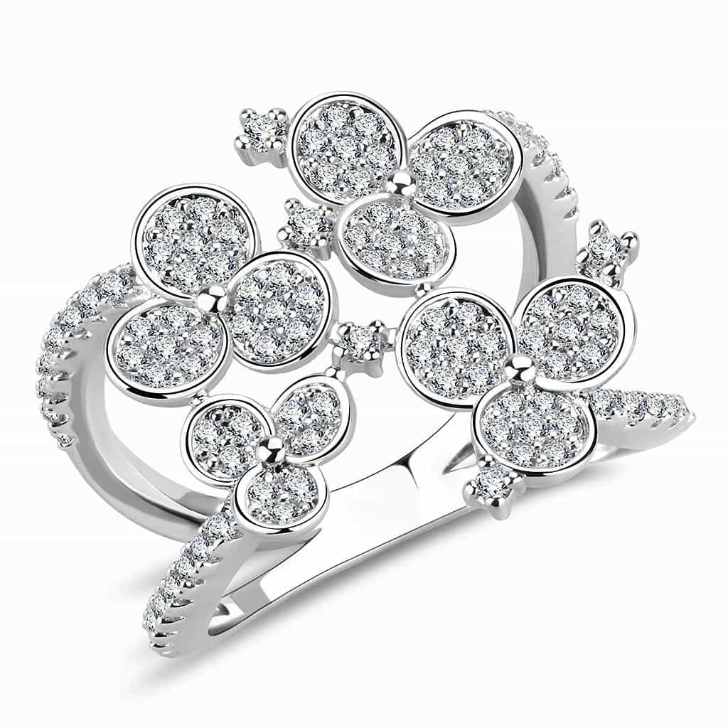 Brass CZ Bezel Disc Cluster Flower Open Ring view 1