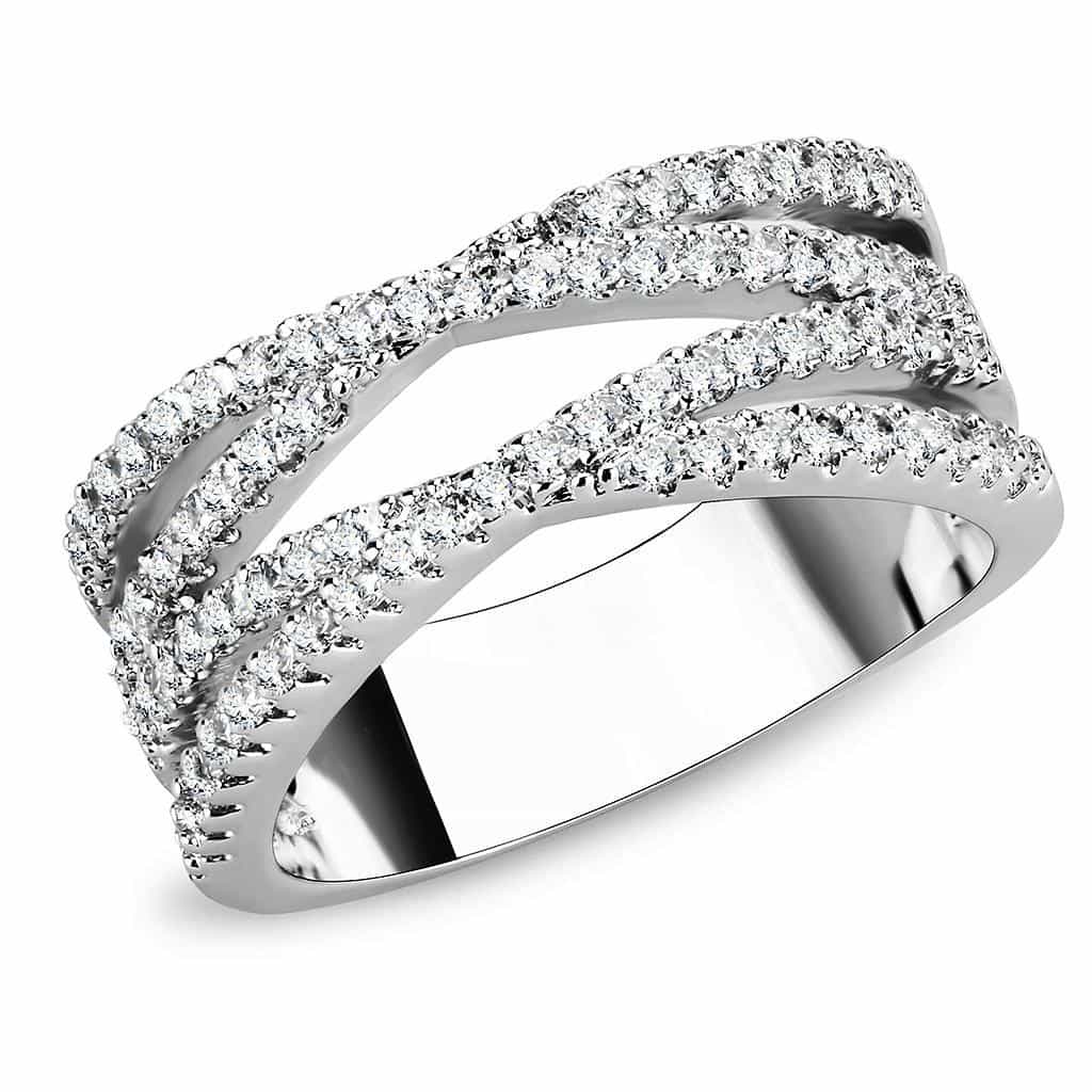 Brass CZ Triple Row Pavé Crossover Ring | The Stainless Jewelry view 1