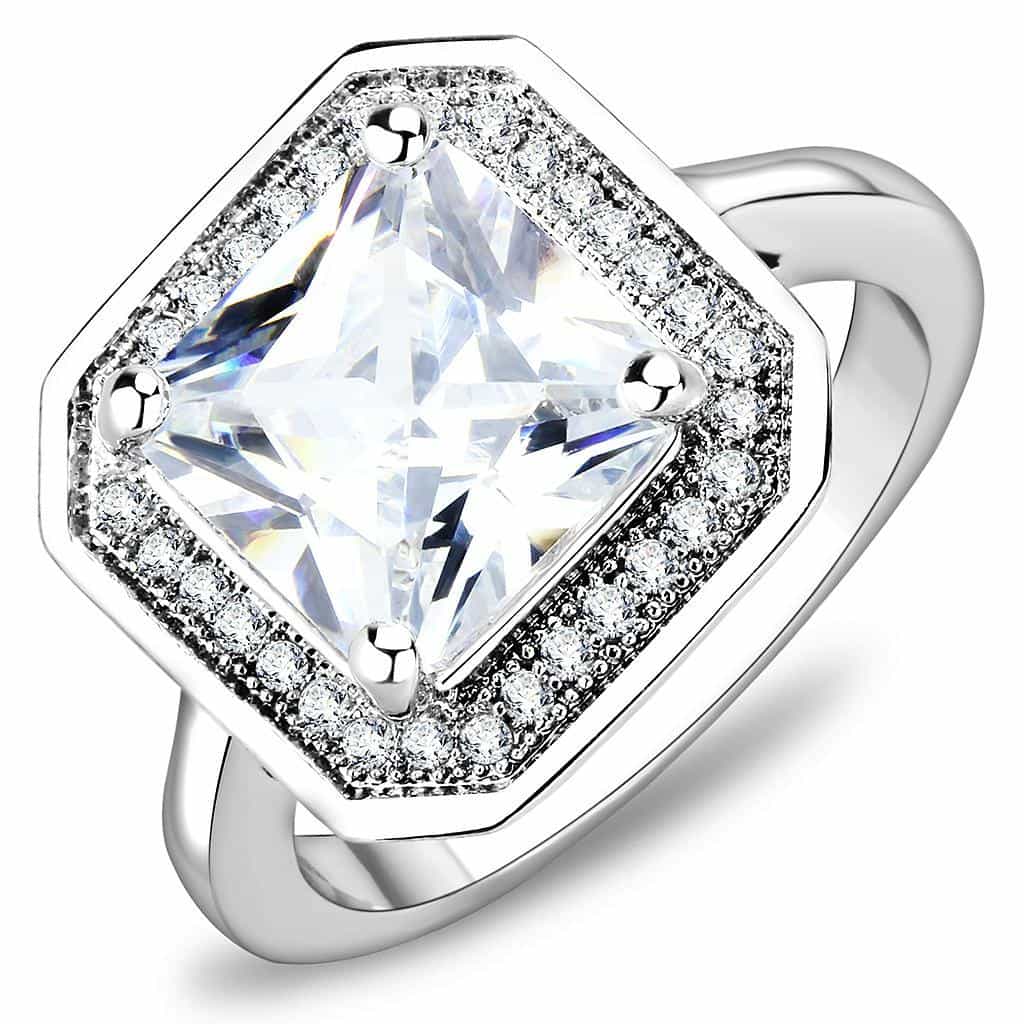Brass CZ Princess-Cut Double Halo Wide Ring view 1