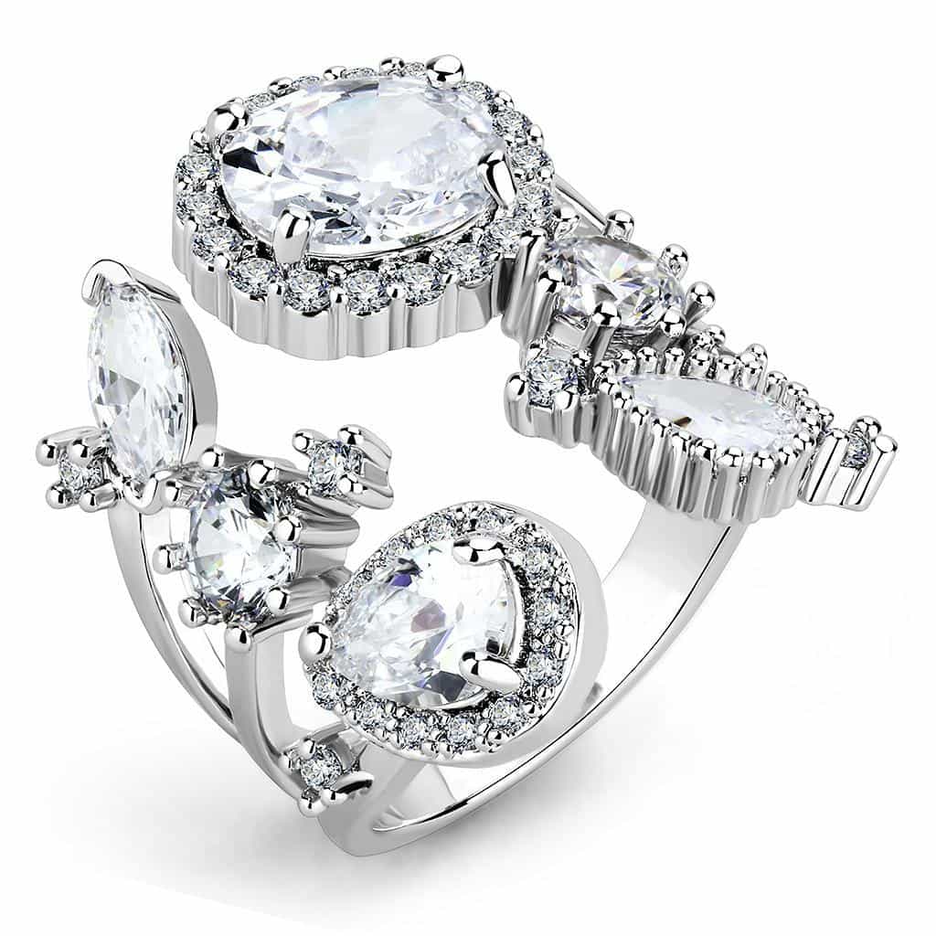 Brass CZ Oval Marquise Open Cuff Ring | The Stainless Jewelry view 1