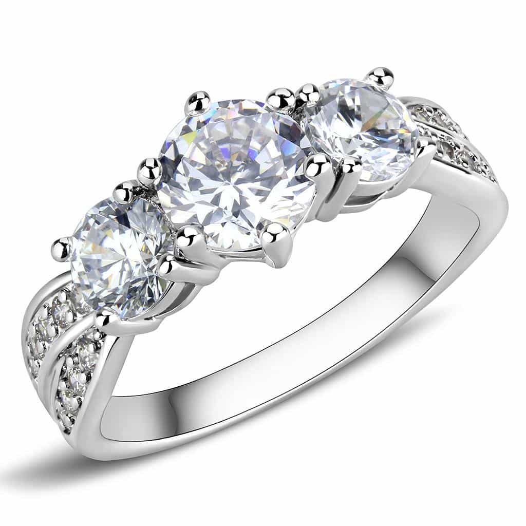 Brass CZ Round Three-Stone Pavé Band Ring | The Stainless Jewelry view 1