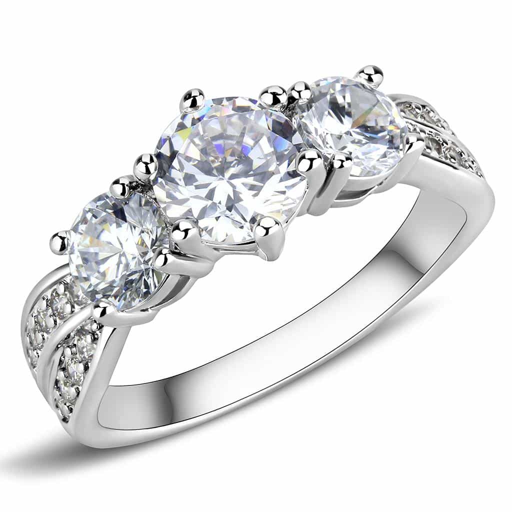 Brass CZ Round Three-Stone Pavé Band Ring | The Stainless Jewelry view 6
